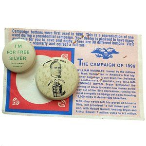 William McKinley 1896 campaign pin button card political Count Me & Free Silver